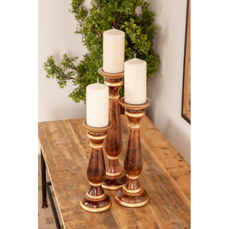 Charlton Home® Traditional Baluster 3 Piece Wood Candlestick Set & Reviews Wayfair